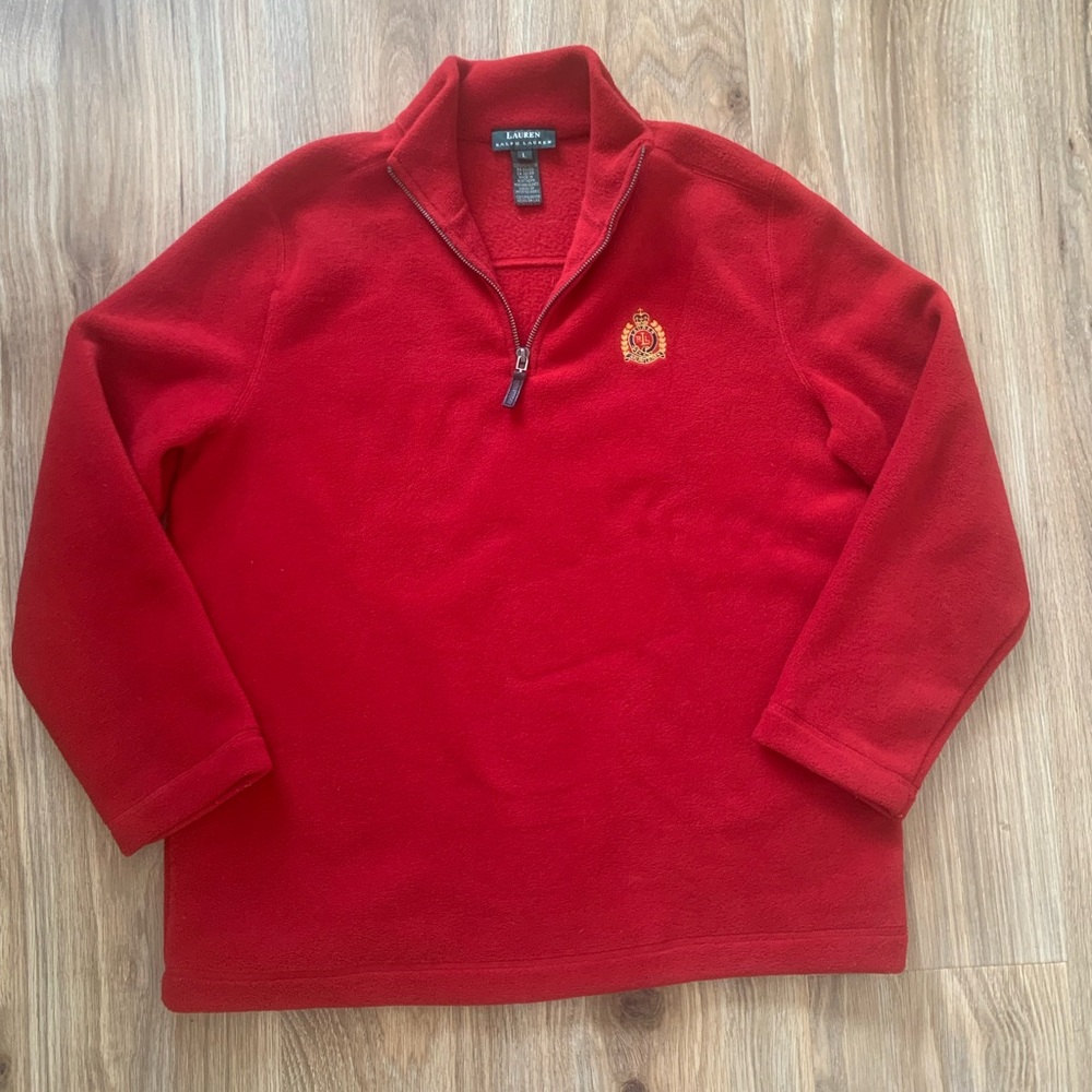 Vintage Men’s Ralph Lauren 1/4 Zip Fleece Size Large Red Crown Logo